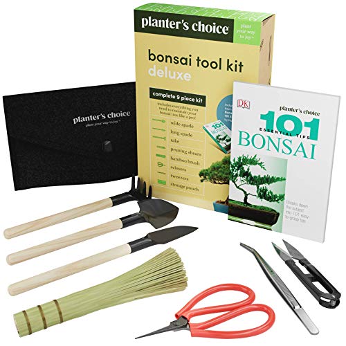 Premium Bonsai Tool Kit + Bonsai 101 Book - Set Includes: Wooden R...