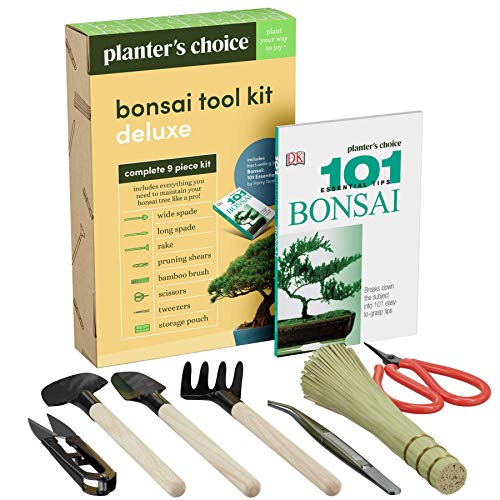 Premium Bonsai Tool Kit + Bonsai 101 Book - Set Includes: Wooden R...