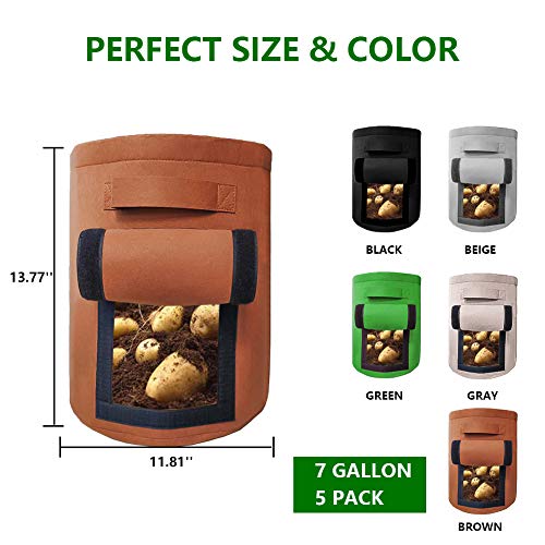 7 Gallon Grow Bags for Vegetables/Potatoes, 5 Pack Colorful Fabric...