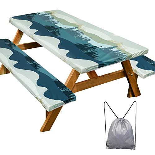 Picnic Table Cover with Bench Covers 6FT 3PCS Waterproof Windproof...