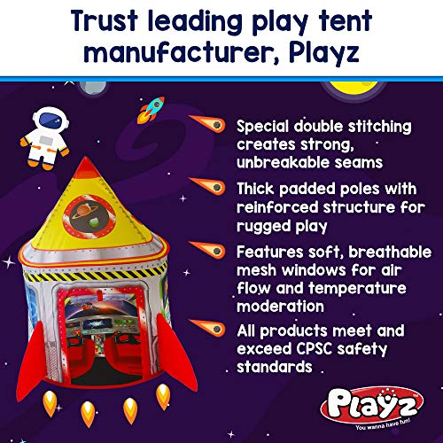 Playz 5-in-1 Rocket Ship Play Tent for Kids with Dart Board, Tic T...