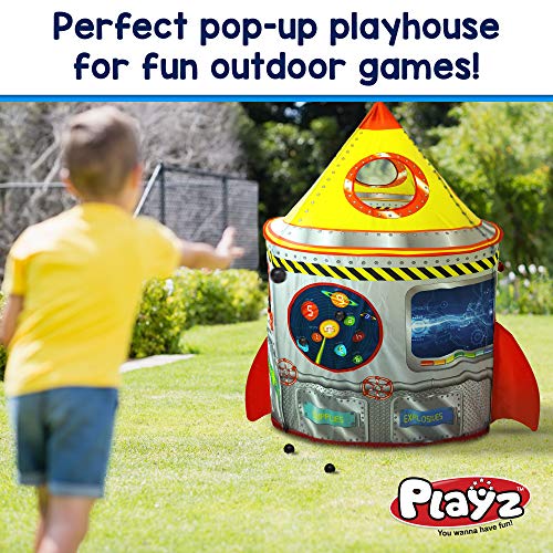 Playz 5-in-1 Rocket Ship Play Tent for Kids with Dart Board, Tic T...