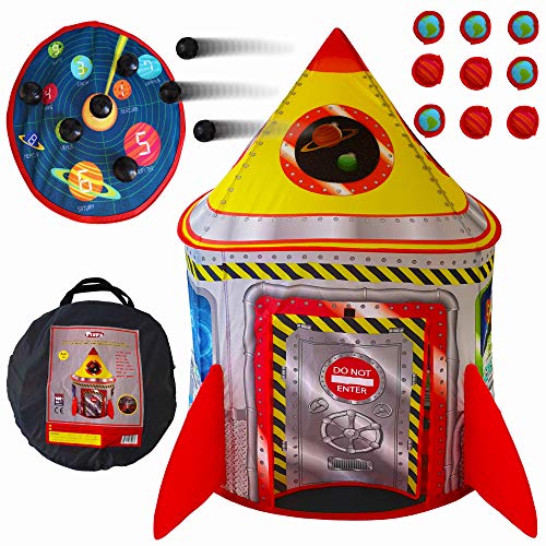 Playz 5-in-1 Rocket Ship Play Tent for Kids with Dart Board, Tic T...
