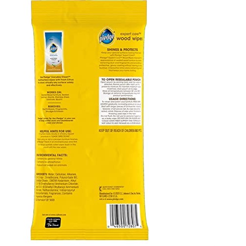 Pledge Expert Care Wood Wipes, Shines and Protects, Removes Finger...