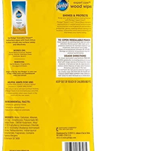 Pledge Expert Care Wood Wipes, Shines and Protects, Removes Finger...
