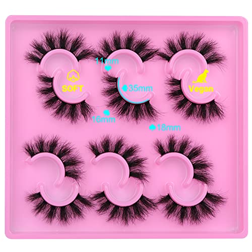 Mink Lashes Fluffy 18mm False Eyelashes Wispy Natural Look 6 Pairs...