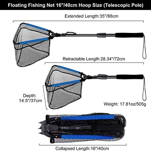 PLUSINNO Floating Fishing Net for Fly, Kayak, Catfish, Bass,Steelh...