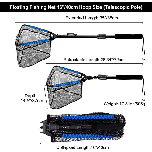 PLUSINNO Floating Fishing Net for Fly, Kayak, Catfish, Bass,Steelh...