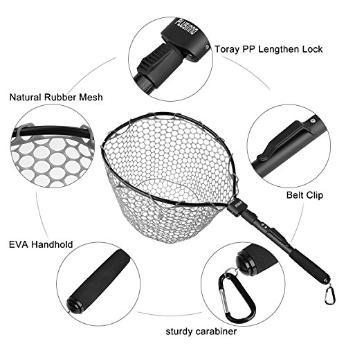 PLUSINNO Fly Fishing Net Fish Landing Net, Trout Bass Net Soft Rub...