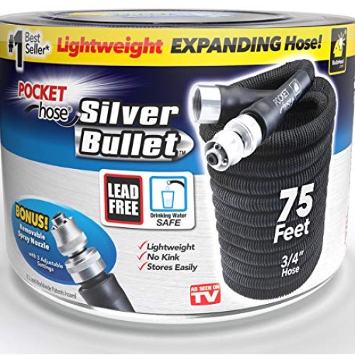 Pocket Hose Silver Bullet 75 ft Turbo Shot Nozzle Multiple Spray P...