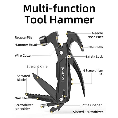 14-in-1 Multitool Hammer, Pohaku Multitool with DIY Stickers, Safe...