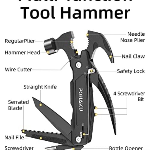 14-in-1 Multitool Hammer, Pohaku Multitool with DIY Stickers, Safe...