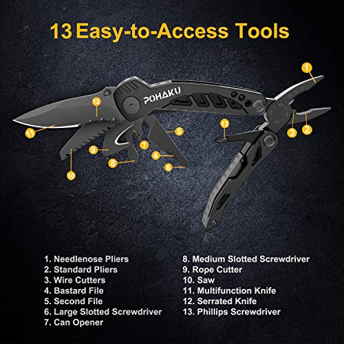 Multitool Knife, POHAKU 13 in 1 Portable Multifunctional Multi too...