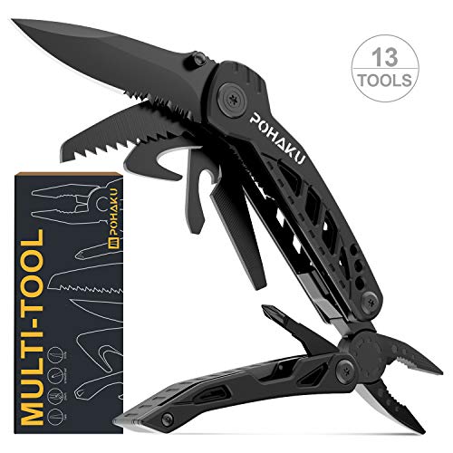 Multitool Knife, POHAKU 13 in 1 Portable Multifunctional Multi too...