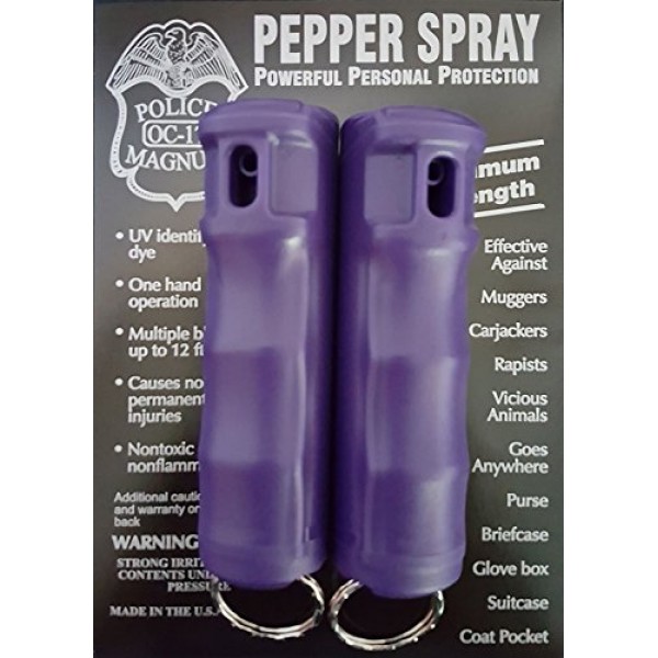 POLICE MAGNUM 2 Pepper Spray 1/2oz Purple Flip Top Molded Keychain...