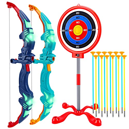 2 Pack Bow and Arrow for Kids, Light Up Archery Toy Set with 12 Su...