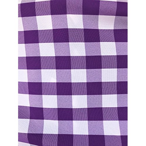 Gingham Checkered Color Polyester Fabric by The Yard White/Purple