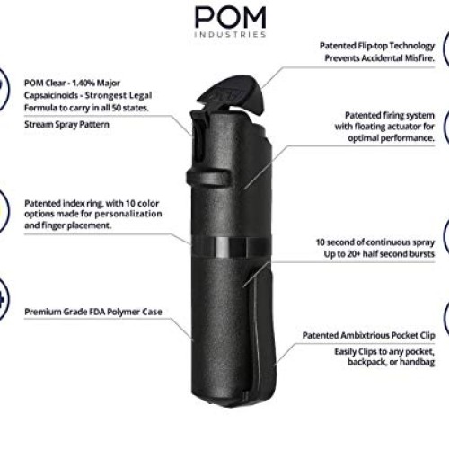 POM Pepper Spray Black Flip Top Pocket Clip - Maximum Strength OC ...