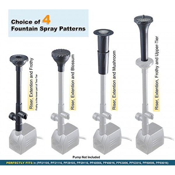 PonicsPump FHS4: Water Fountain Spray Head Set - Choose from 4 Wat...