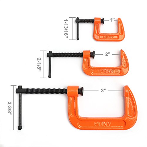 PONY Malleable Iron C-Clamp Set, 3-Piece, 1, 2, 3