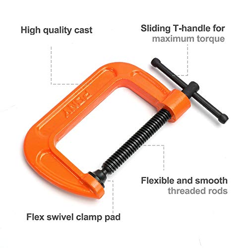 PONY Malleable Iron C-Clamp Set, 3-Piece, 1, 2, 3