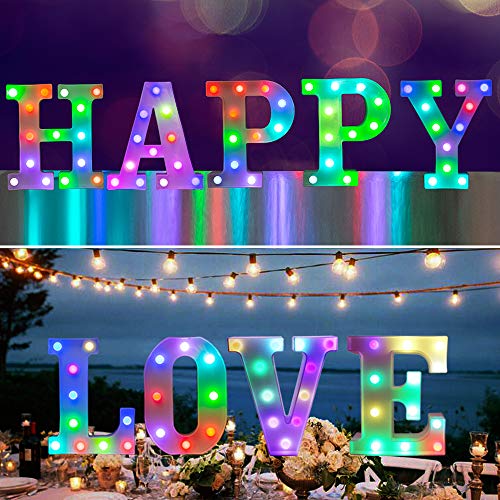 Pooqla Colorful LED Marquee Letter Lights with Remote – Light Up M...