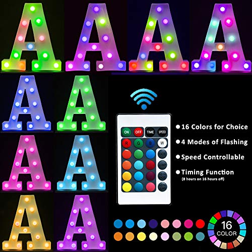 Pooqla Colorful LED Marquee Letter Lights with Remote – Light Up M...