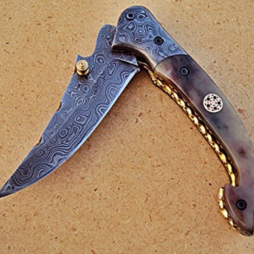 FNA-32 Custom Handmade Damascus Steel Folding Knife - Beautiful Ca...