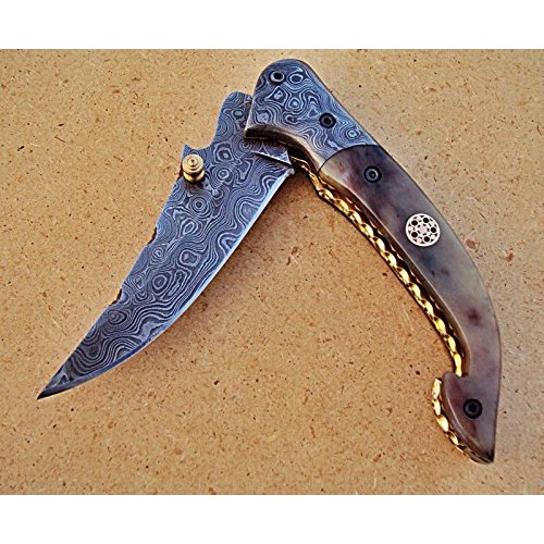 FNA-32 Custom Handmade Damascus Steel Folding Knife - Beautiful Ca...