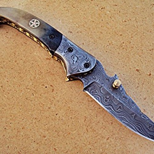 FNA-32 Custom Handmade Damascus Steel Folding Knife - Beautiful Ca...