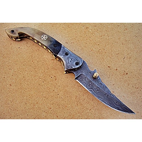 FNA-32 Custom Handmade Damascus Steel Folding Knife - Beautiful Ca...