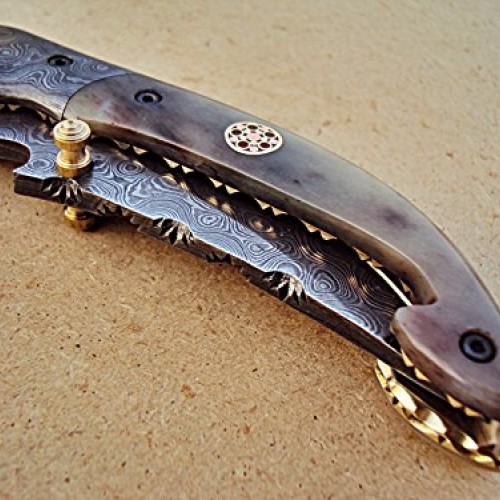 FNA-32 Custom Handmade Damascus Steel Folding Knife - Beautiful Ca...