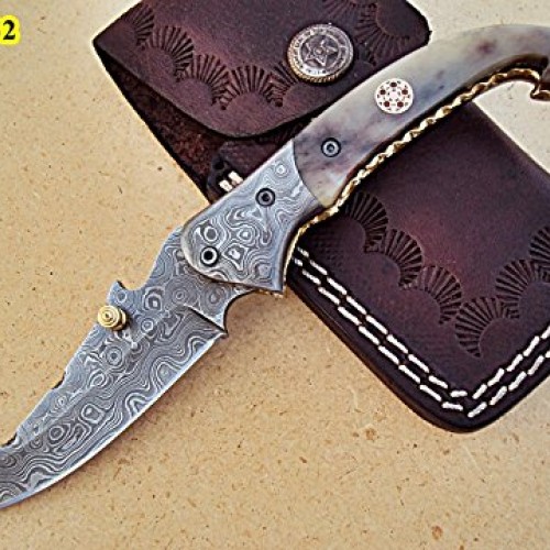 FNA-32 Custom Handmade Damascus Steel Folding Knife - Beautiful Ca...