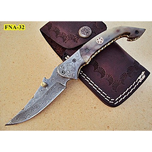 FNA-32 Custom Handmade Damascus Steel Folding Knife - Beautiful Ca...