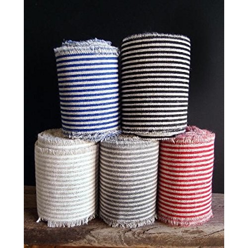 PoshNPretty 1, 2, 3 Striped Fabric Linen Ribbon Unfinished Edge...
