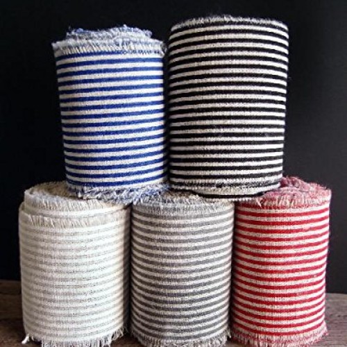 PoshNPretty 1, 2, 3 Striped Fabric Linen Ribbon Unfinished Edge...
