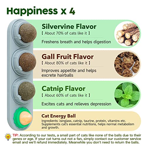 Potaroma 4 Pcs Catnip Toys, Silvervine Balls, Extra Cat Energy Bal...