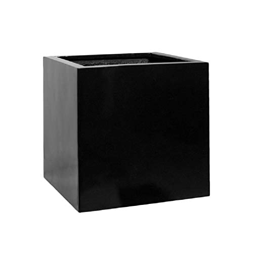 Pottery Pots Elegant Fiberstone Cube Planter Black Pot - 12x12x12