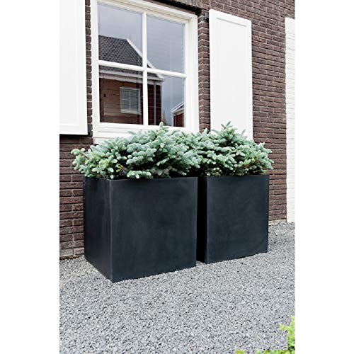 Pottery Pots Elegant Fiberstone Cube Planter Black Pot - 12x12x12