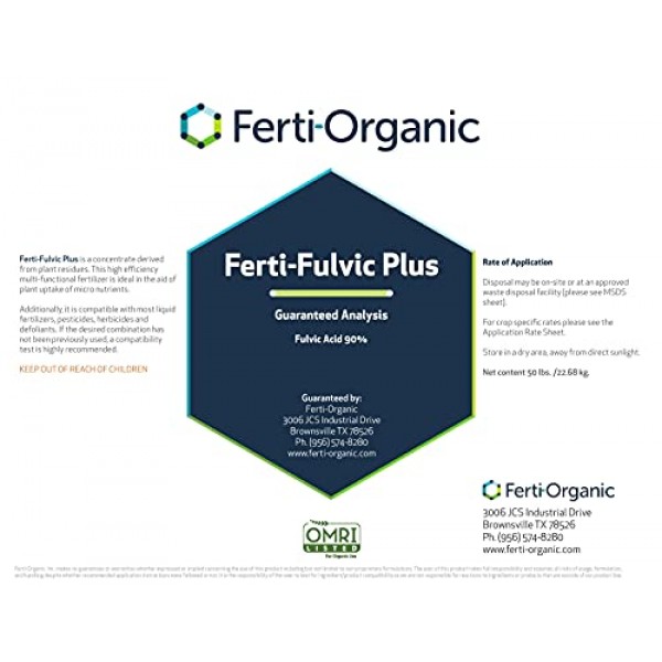 Organic Fulvic Acid Powder, 90% ORMI Listed. 1 Pound. Packaged by ...