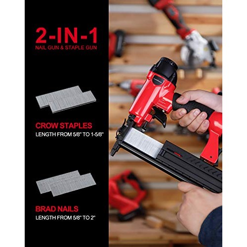 POWERSMART Brad Nailer, Pneumatic 2-in-1 Brad Nailer 18-Gauge Comp...