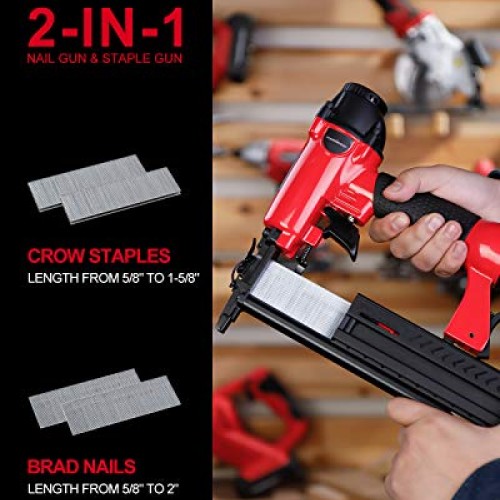 POWERSMART Brad Nailer, Pneumatic 2-in-1 Brad Nailer 18-Gauge Comp...