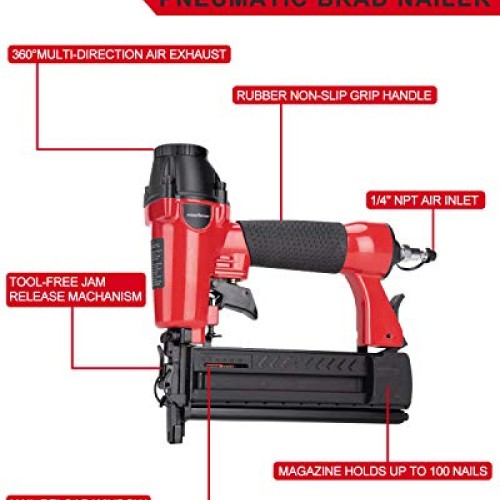 POWERSMART Brad Nailer, Pneumatic 2-in-1 Brad Nailer 18-Gauge Comp...