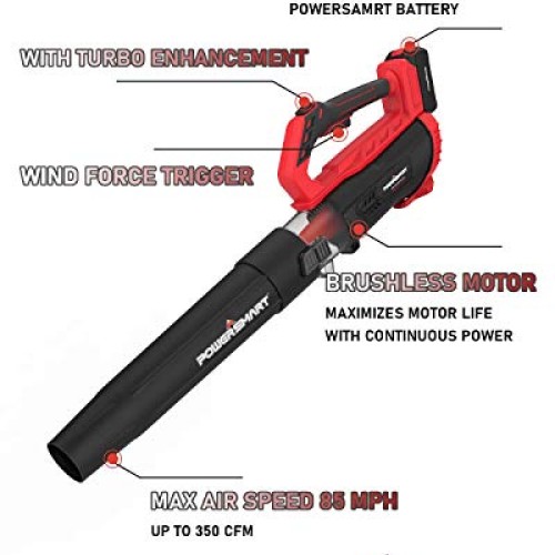 PowerSmart Leaf Blower, 20V MAX Lithium 350CFM Cordless Leaf Blowe...