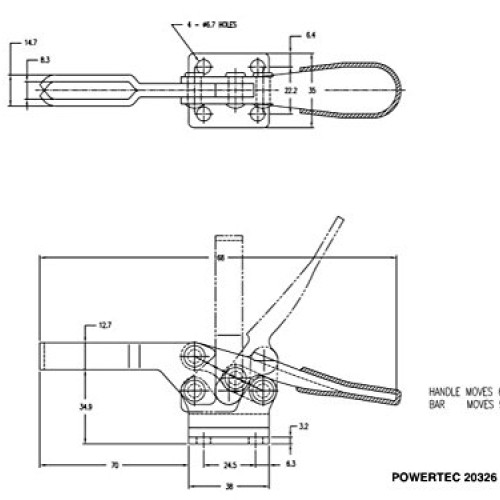 POWERTEC 20326 Quick Release Horizontal Toggle Clamp w Rubber Pres...