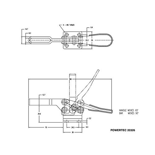 POWERTEC 20326 Quick Release Horizontal Toggle Clamp w Rubber Pres...