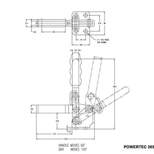 POWERTEC 20335 Quick Release Toggle Clamp Vertical w Rubber Pres...