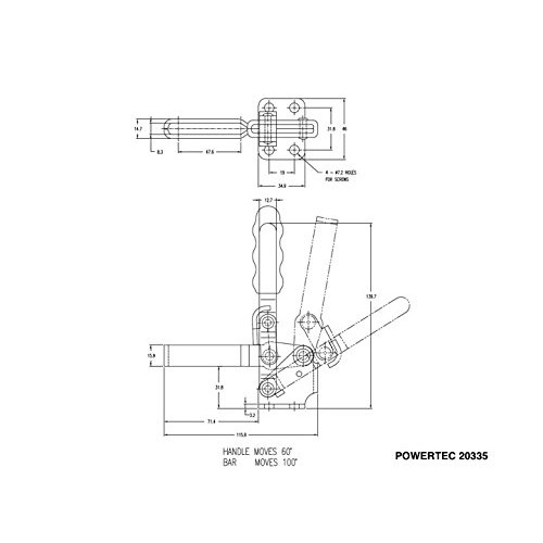POWERTEC 20335 Quick Release Toggle Clamp Vertical w Rubber Pres...