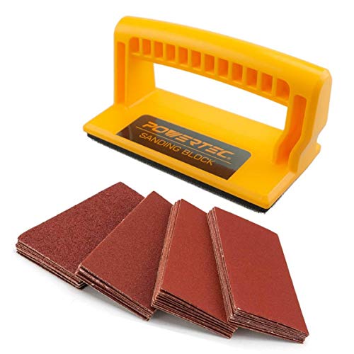 POWERTEC 71435 Hook and Loop Sanding Block w/Sandpaper Grit 40, 8...