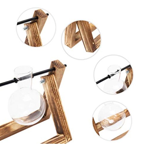 Plant Terrarium Wooden Stand, Desktop Glass Planter Bulb Vase with...